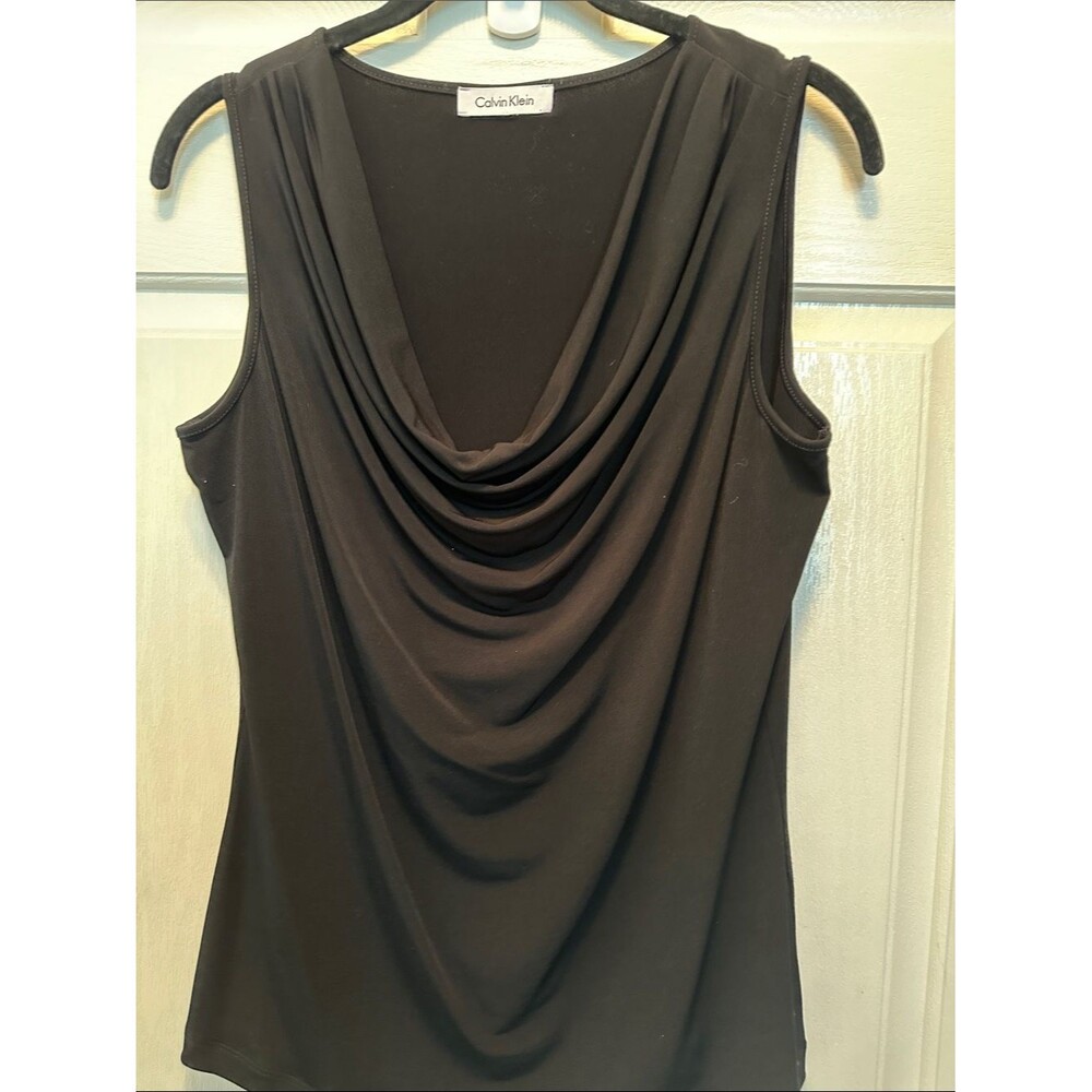 Calvin Klein Black Draped Cowl Neck Tank Top